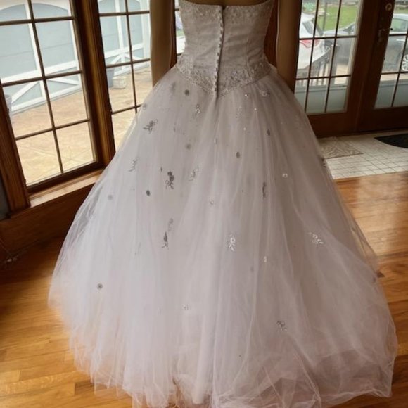*MoriLee White Beads Strapless Satin Tulle Full Wedding Dress Bridal Gown Size 4 - Picture 11 of 16